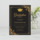 ブラック及び金ゴールドクラシックの目盛りキャップパーティー 招待状 (スタンド正面)