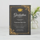 ブラック及び金ゴールドクラシック写真卒業招待状 招待状 (スタンド正面)