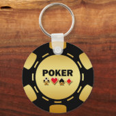 ブラック及び金ゴールドトランプのポーカーチップ キーホルダー (正面)