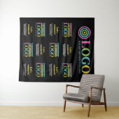 ブラック反復ロゴ文字テンプレートプロモバック タペストリー (インサイチュ(横))