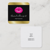 ブラック名刺にホットピンクの光沢のある唇 スクエア名刺 (正面/裏面)