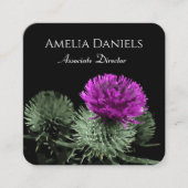 ブラック名刺に描かれた紫のドラマチック スクエア名刺 (正面)