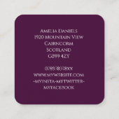 ブラック名刺に描かれた紫のドラマチック スクエア名刺 (裏面)