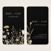 ブラック名刺の水色ワイルドフラワー (正面&裏面)
