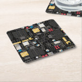 ブラック回路基板 スクエアペーパーコースター (アングル)