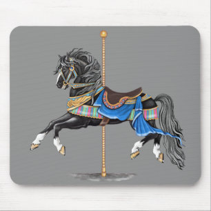 ブラック回転木馬馬 マウスパッド