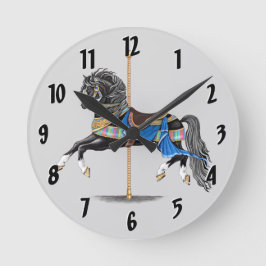 ブラック回転木馬馬 ラウンド壁時計