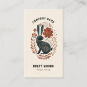 ブラック図解入りの、写真付きのラビットフローラフォークアート 名刺 (正面)