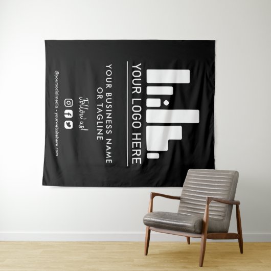 ブラック大型ロゴ＆ソーシャルメディア背景 タペストリー (インサイチュ(横))