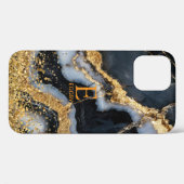 ブラック大理石のエレガントなゴールドラメ モノグラム Case-Mate iPhoneケース (裏面 (横))