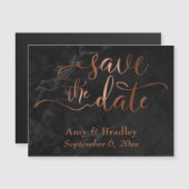 ブラック大理石の銅 Save the Date マグネットカード (正面/裏面)