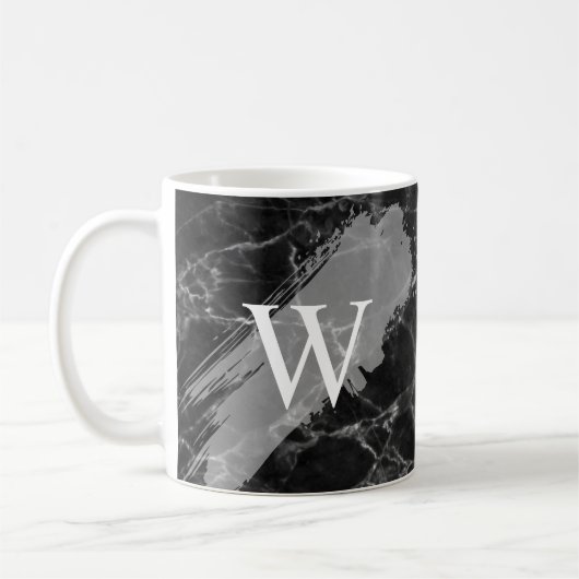 ブラック大理石イニシャルモノグラム コーヒーマグカップ (左)