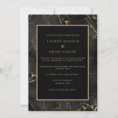 ブラック大理石瑪瑙ゴールド縁ウェディング 招待状 (正面)