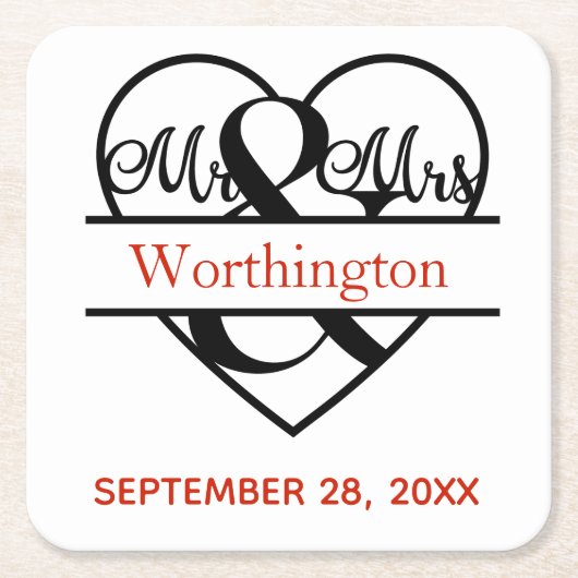 ブラック夫妻のモノグラム結婚 スクエアペーパーコースター (正面)