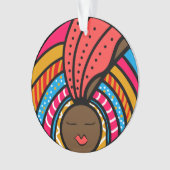 ブラック女子カラフルターバンオレンジ オーナメント (正面)