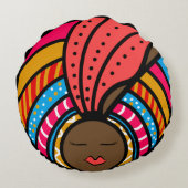 ブラック女子カラフルターバンオレンジ ラウンドクッション (裏面)
