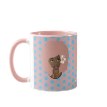 ブラック女性とピンクのアフロ、バブルガム&フラワードット