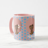 ブラック女性とピンクのアフロ、バブルガム&フラワードット マグカップ (正面左)