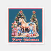 ブラック女性のカーボーイ冬のシーンホースメリークリスマス スタンダードカクテルナプキン (正面)