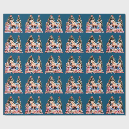 ブラック女性のカーボーイ冬のシーンホースメリークリスマス ラッピングペーパー (フラット)