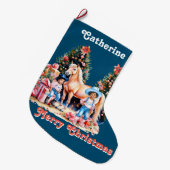 ブラック女性のカーボーイ冬のシーンホースメリークリスマス ラージクリスマスストッキング (正面 (吊り時))