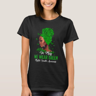 ブラック女性 メンタルヘルスのための五月の緑 Tシャツ
