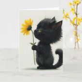 ブラック子猫とイエローデイジー カード (黄色い花)