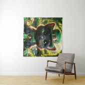 ブラック子猫とグリーン・セント・パトリックの日の服装 タペストリー (インサイチュ(横))