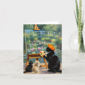 ブラック子猫アーティス絵を描トのモネ睡蓮 サンキューカード (正面)