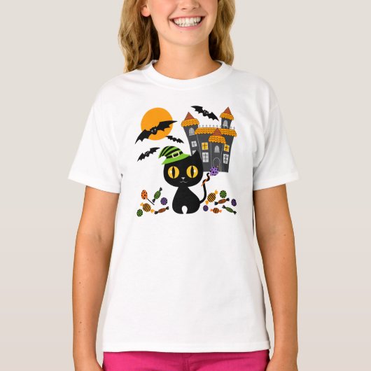 ブラック子猫ハロウィンガールズTシャツ Tシャツ (正面)