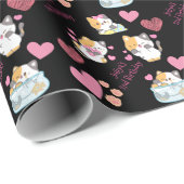 ブラック子猫ベビーガール誕生日 ラッピングペーパー (ロールコーナー)