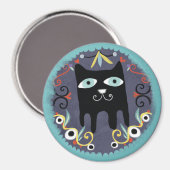 ブラック子猫ラブリーかわいいキャットブルーマグネット マグネット (正面/裏面)