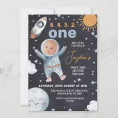 ブラック宇宙ファーストのまわりにトリップサン1st誕生日 招待状 (正面)