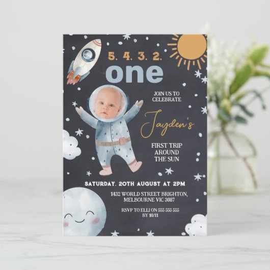 ブラック宇宙ファーストのまわりにトリップサン1st誕生日 招待状 (スタンド正面)