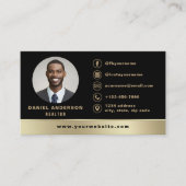 ブラック実在金ゴールド不動産仲介業者フォトロゴモダン 名刺 (正面)