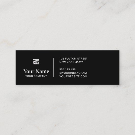 ブラック小さなビジネスのロゴシンプルミニマモダンリスト スキニー名刺 (正面)