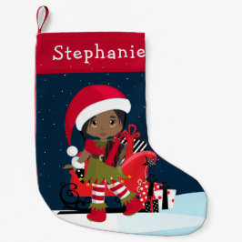 ブラック小妖精や小人ガールウィズルドルフクリスマスストッキング スモールクリスマスストッキング