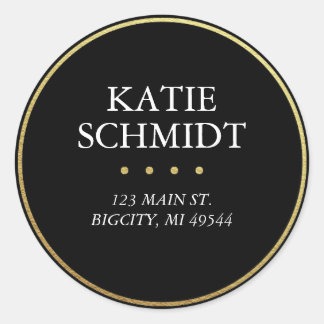 ブラック差出人住所ラベルフェイク金箔 ラウンドシール