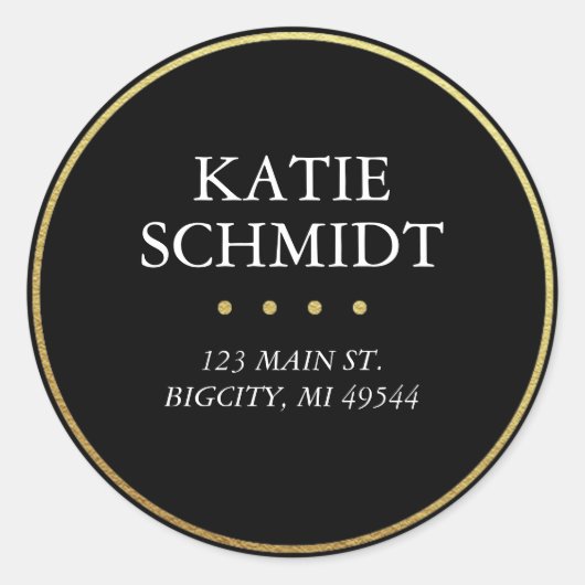 ブラック差出人住所ラベルフェイク金箔 ラウンドシール (正面)
