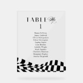 ブラック市松模様にパターン結婚のシーティングプランカード アクリルサイン (正面)