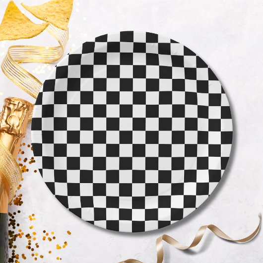 ブラック市松模様にプレート ペーパープレート