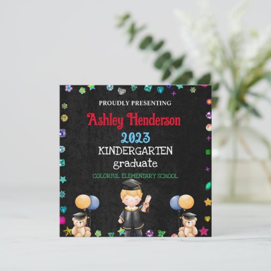 ブラック幼稚園卒業招待状 招待状 (スタンド正面)