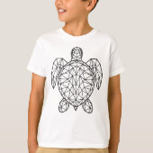 ブラック幾何学ワイヤーフレーム ウミガメ Tシャツ (正面)