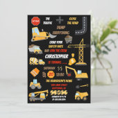 ブラック建築ダンプトラック子供の誕生日写真 招待状 (スタンド正面)