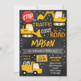 ブラック建築車両誕生日招待状 招待状