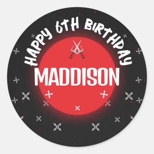 ブラック忍者バースデーパーティクラシックーラウンドスティッカー ラウンドシール (正面)