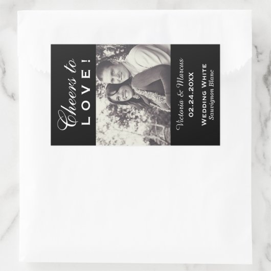 ブラック応援を愛結婚のフォトワインボトル 長方形シール (バッグ)