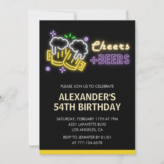 ブラック応援ビールドリンク54th誕生日の招待状 招待状 (正面)