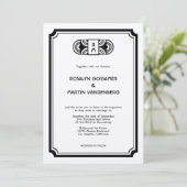 ブラック感じアートデコ・レトロ・ハリウッド結婚グラーム 招待状 (スタンド正面)