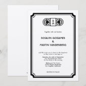 ブラック感じアートデコ・レトロ・ハリウッド結婚グラーム 招待状 (正面/裏面)